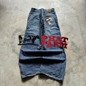 Baggy Phat Farm Wide Leg Southpole Styl Embroidered Y2K Vintage Denim Jeans 38